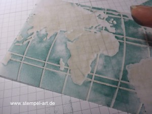 Stampin up Weltkarte nach StempelART, Aus der Kreativkiste, Pergamentpapier prägen und färben, Willkommen im Team, bebilderte Anleitung, Tutorial
