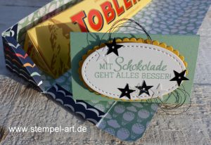 Toblerone Verpackung nach StempelART, Stampin up, bebilderte Anleitung, Tutorial, Dreieckbox, Framelits Stickmuster